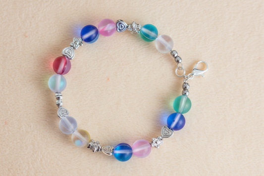 Bracelet - 1 coil colorful glass and spacer beads on silver memory wire with lobster clasp