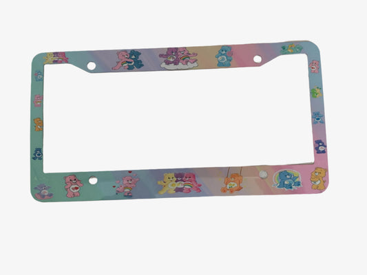 Add some fun and personality to your car with our License Plate Frame featuring the beloved Care Bears. Made of lightweight metal aluminum, it provides lasting protection against rust and aging. Easy to install and suitable for all US and Canadian license plates. Weighs only 2 oz and measures 12.2x6.3x0.04 inches.