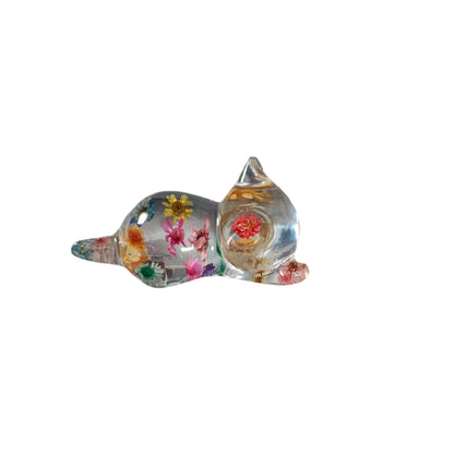 Add some purrfect charm to your home with our playful "Knickknack" resin cat trinket. This small, clear feline is adorned with delicate flowers, making it both stylish and quirky. A unique addition to any knickknack collection.