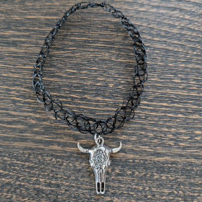 Necklace - Choker Adjustable Stretchy Elastic Necklace with Bull charm