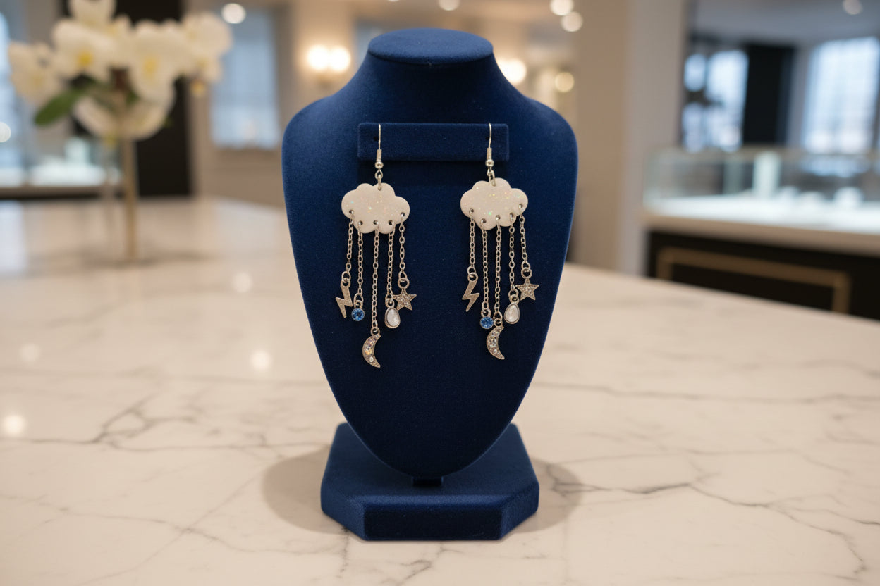 silver cloud earrings with silver hook