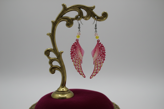 Earrings - Stainless steel fairy wings and beads on silver hook