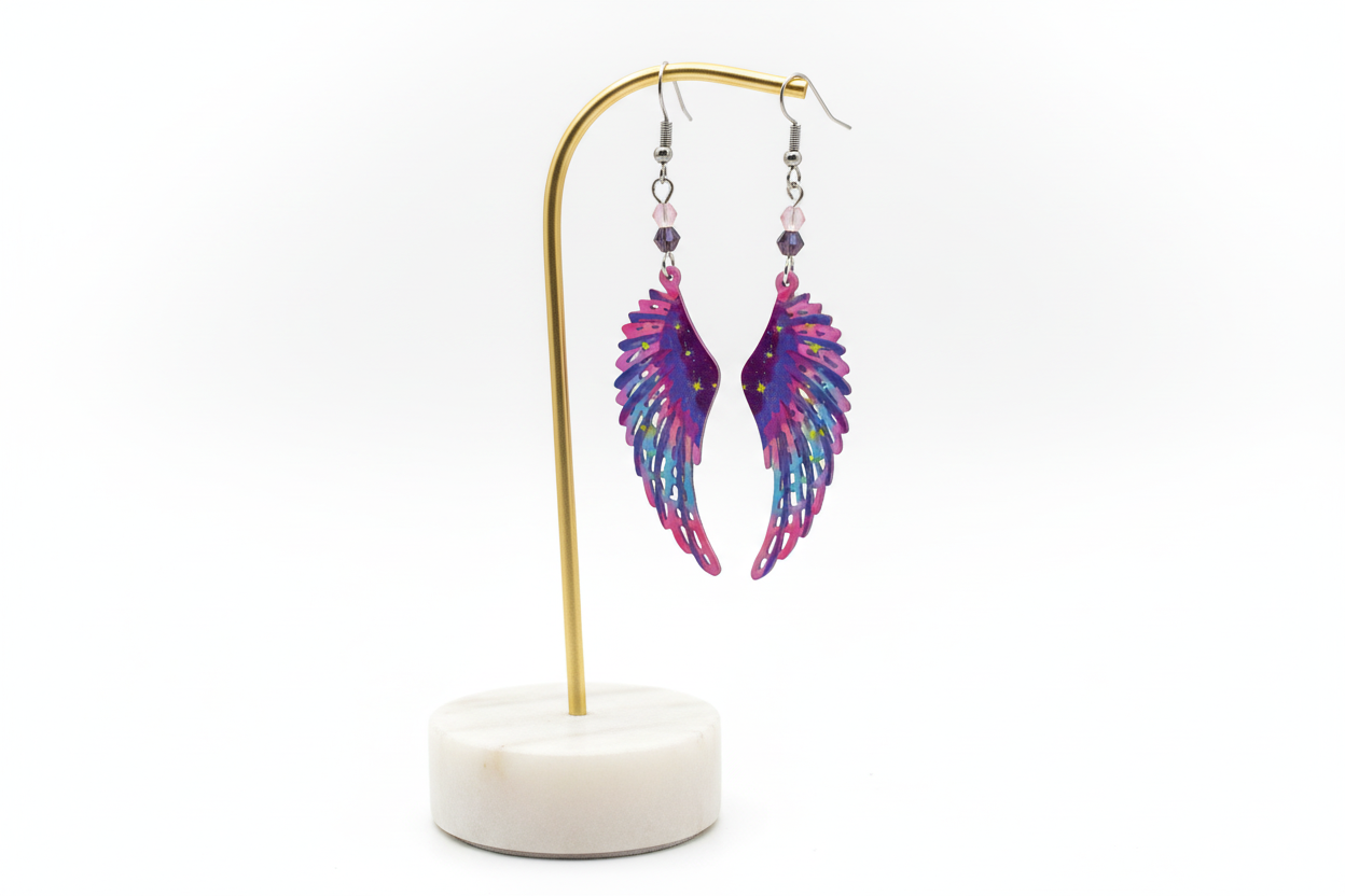 Earrings - Stainless steel fairy wings and beads on silver hook