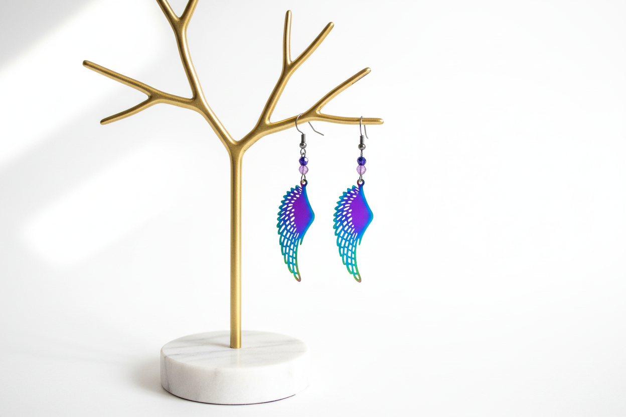 Earrings - Stainless steel fairy wings and beads on silver hook