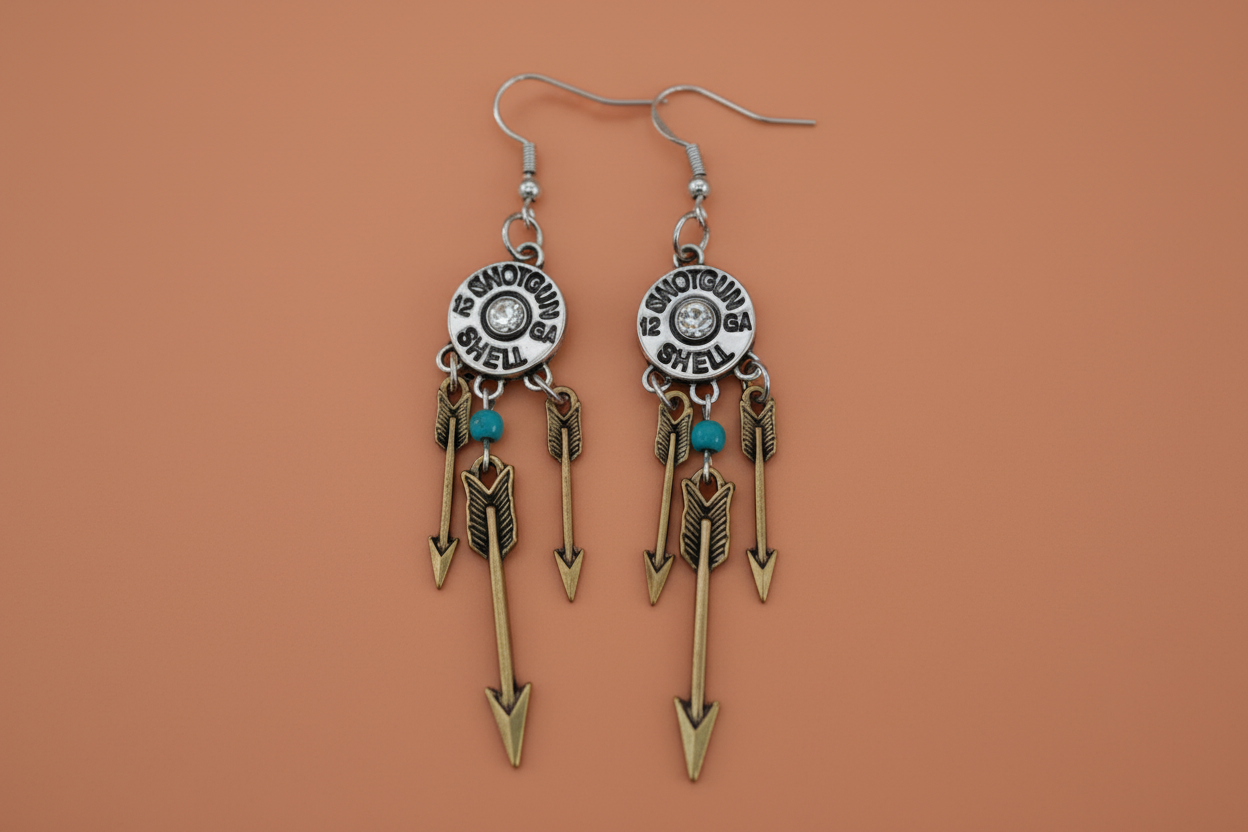 Earrings - Silver & Gold with blue bead dream catcher on hook