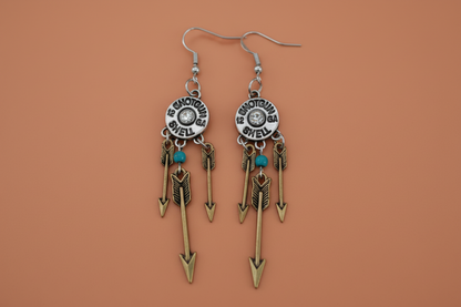Earrings - Silver & Gold with blue bead dream catcher on hook
