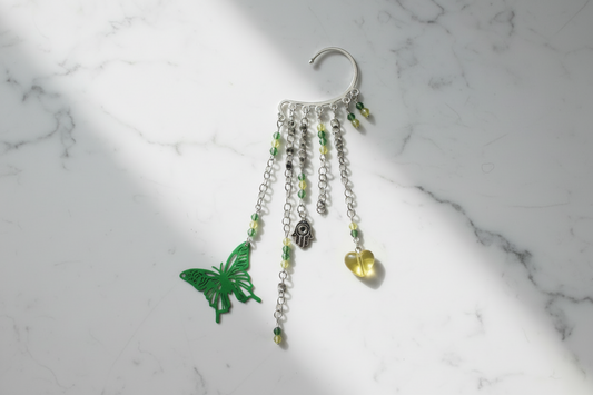 Non-Pierced Chain Ear Cuff - Butterfly, Hamsa Evil Eye and Heart Wrap Earring