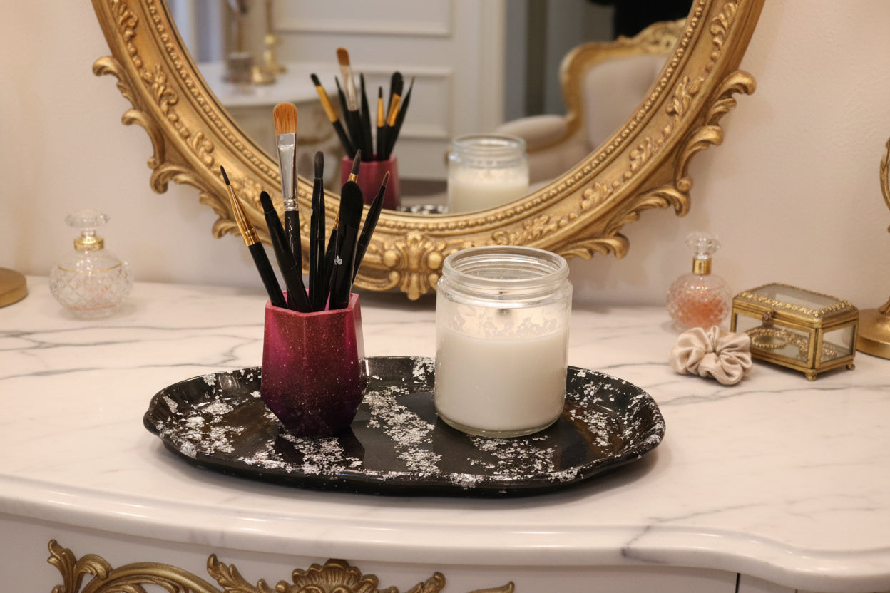 Large Wavy Resin Vanity Tray – Handmade Decorative Dish