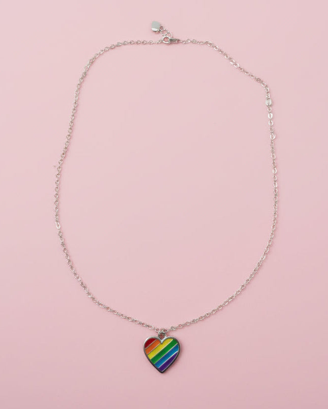 Necklace - 17.5 inches 925 silver link chain with rainbow heart charm