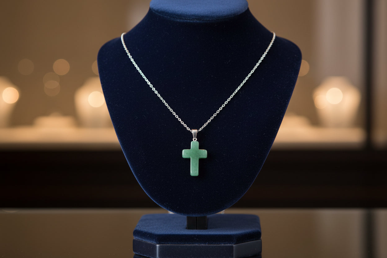Necklace - 21 inches 925 silver fancy link chain with gemstone cross pendant
