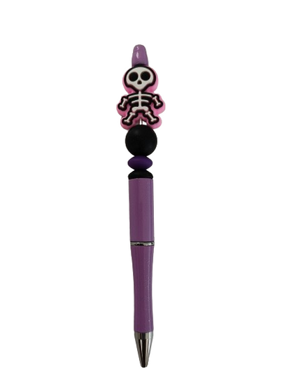 Pen - Skeleton silicon beaded acrylic pen (black ink)