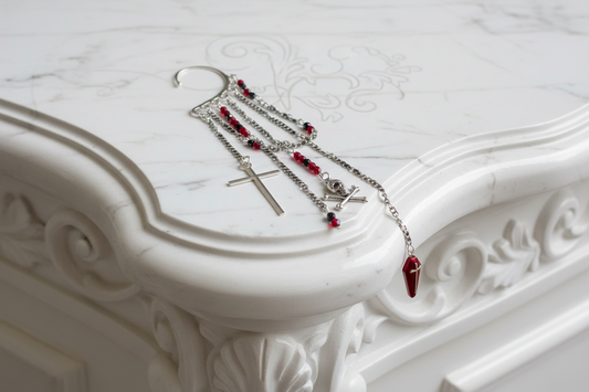 Gothic Cross and Skull Coffin Ear Cuff Non-Pierced Chain Wrap Earring