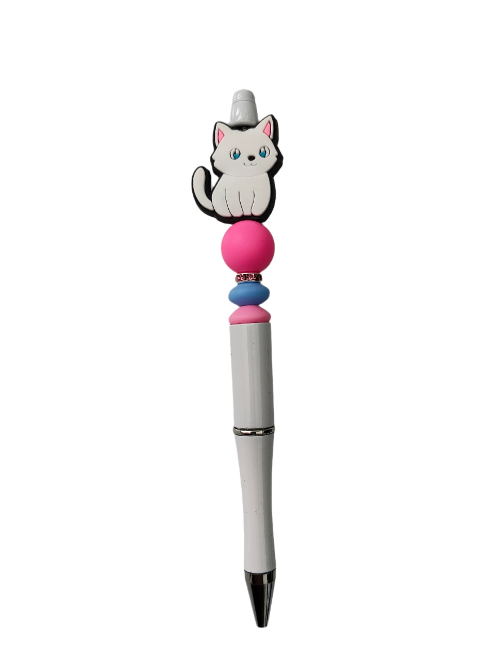Get your paws on this adorable Pen - Cat silicon beaded acrylic pen! With sleek black ink, this pen is perfect for all your writing needs. The unique cat design is sure to make a statement and bring a smile to your face every time you use it. Upgrade your writing game today!