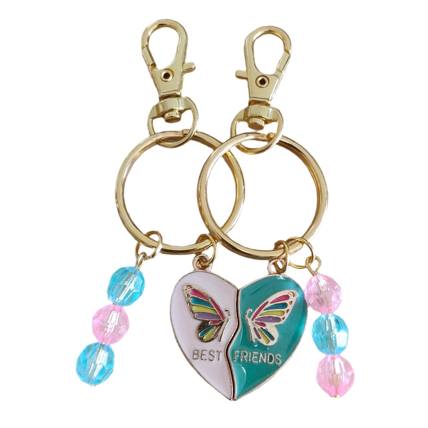 This keychain set allows you and your friend to share a special bond wherever you go. With a unique split heart design, these keychains symbolize your unbreakable friendship. Keep your keys safe in style and remind yourself of the strong connection you have with your best friend.