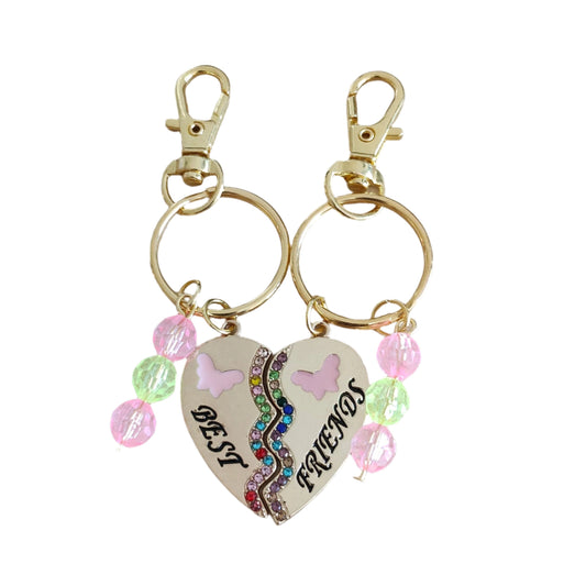 This keychain set allows you and your friend to share a special bond wherever you go. With a unique split heart design, these keychains symbolize your unbreakable friendship. Keep your keys safe in style and remind yourself of the strong connection you have with your best friend.