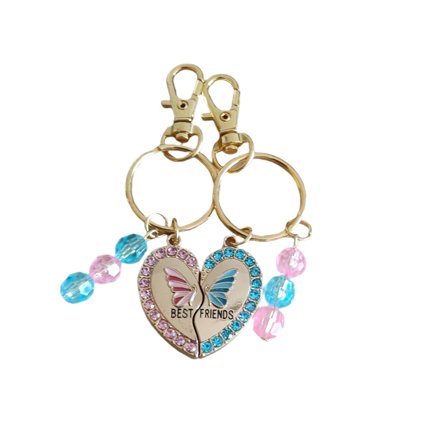 This keychain set allows you and your friend to share a special bond wherever you go. With a unique split heart design, these keychains symbolize your unbreakable friendship. Keep your keys safe in style and remind yourself of the strong connection you have with your best friend.