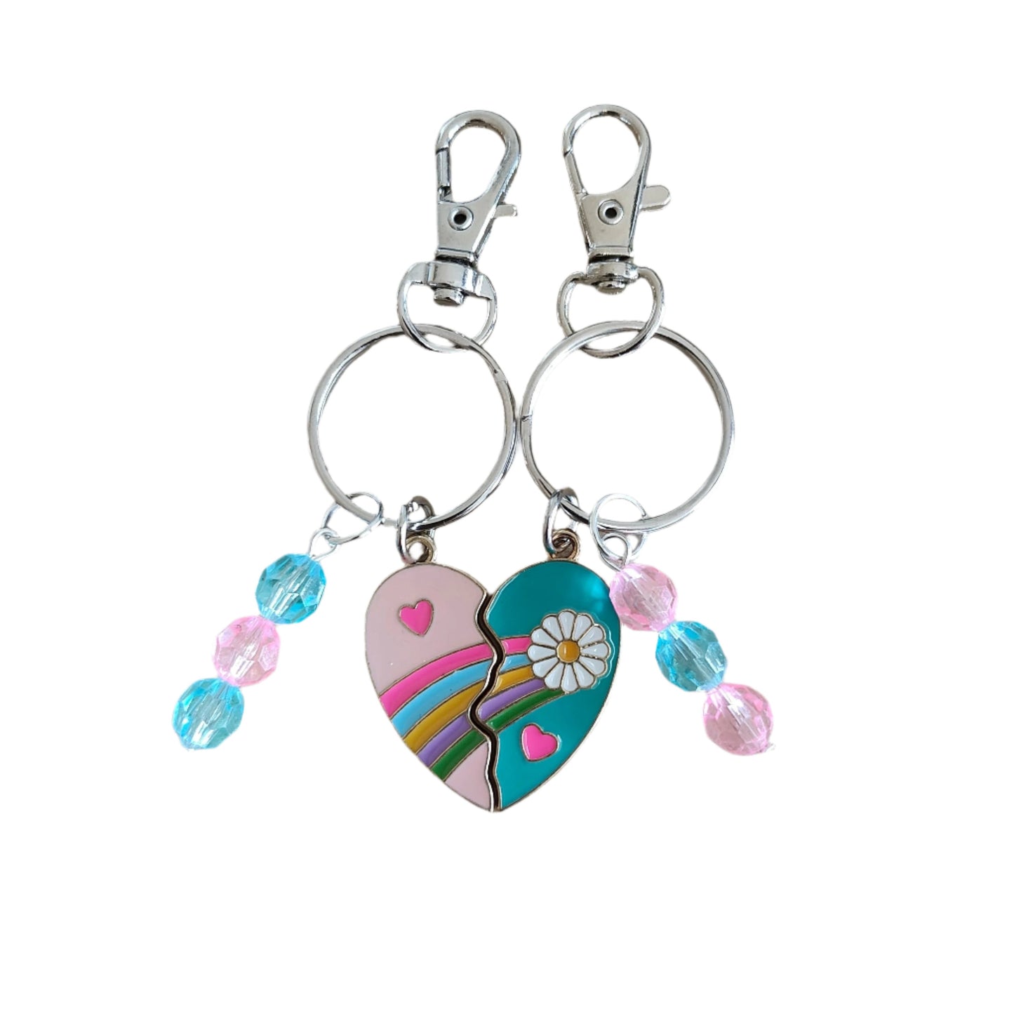 This keychain set allows you and your friend to share a special bond wherever you go. With a unique split heart design, these keychains symbolize your unbreakable friendship. Keep your keys safe in style and remind yourself of the strong connection you have with your best friend.