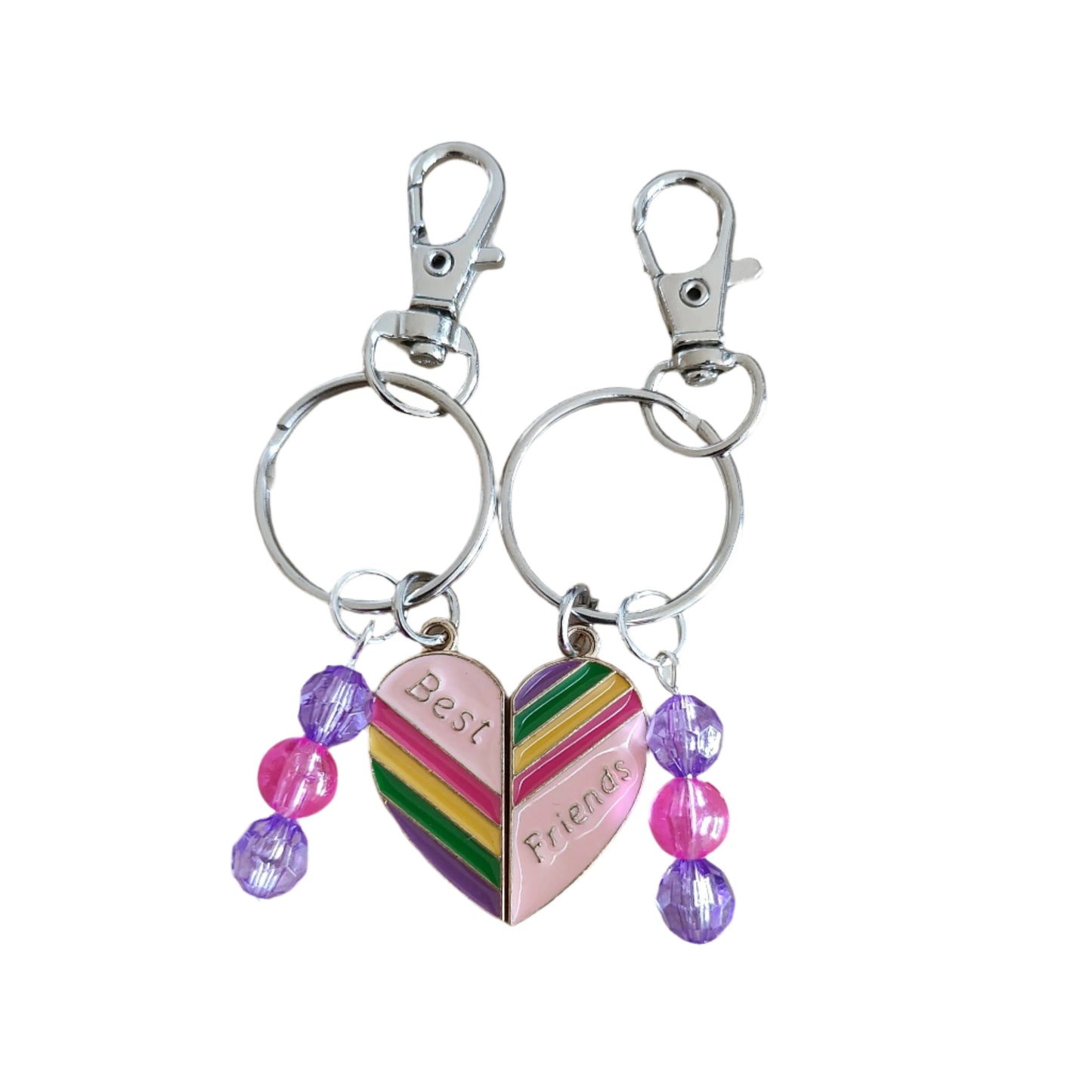 This keychain set allows you and your friend to share a special bond wherever you go. With a unique split heart design, these keychains symbolize your unbreakable friendship. Keep your keys safe in style and remind yourself of the strong connection you have with your best friend.