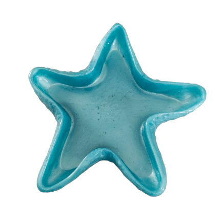 A blue resin starfish-shaped trinket dish.