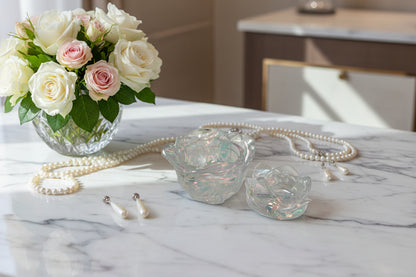 Elevate your space with this charming Knickknack - Resin rose trinket. Its intricate design and delicate details make it the perfect addition to your home decor. Keep your small treasures safe in its lidded compartment. A beautiful and functional piece that adds a touch of elegance to any room.