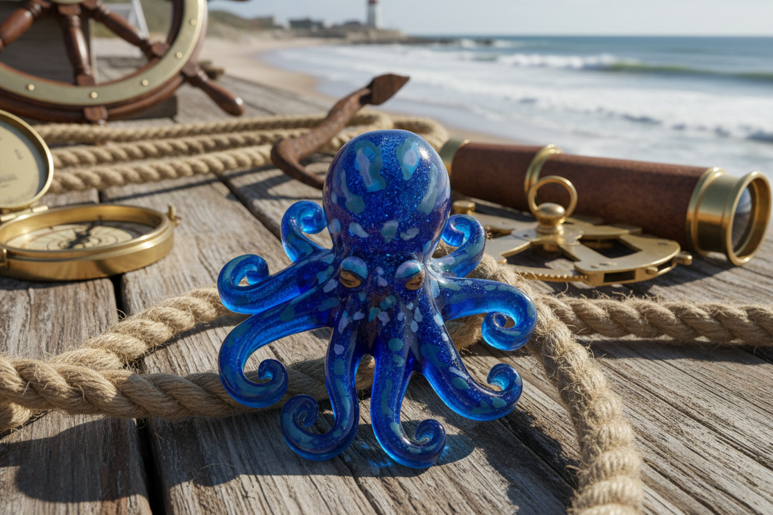 Perk up your decor with this Resin Small Octopus! This whimsical creature is just waiting to liven up your shelves, tables, or windowsills. With eight arms and a charming face, it's sure to be a conversation starter with its unique blend of cute and quirky! Get yours today and add some "squishy" fun to your home!