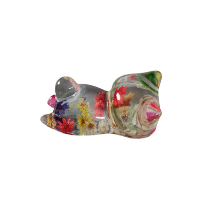Add some purrfect charm to your home with our playful "Knickknack" resin cat trinket. This small, clear feline is adorned with delicate flowers, making it both stylish and quirky. A unique addition to any knickknack collection.