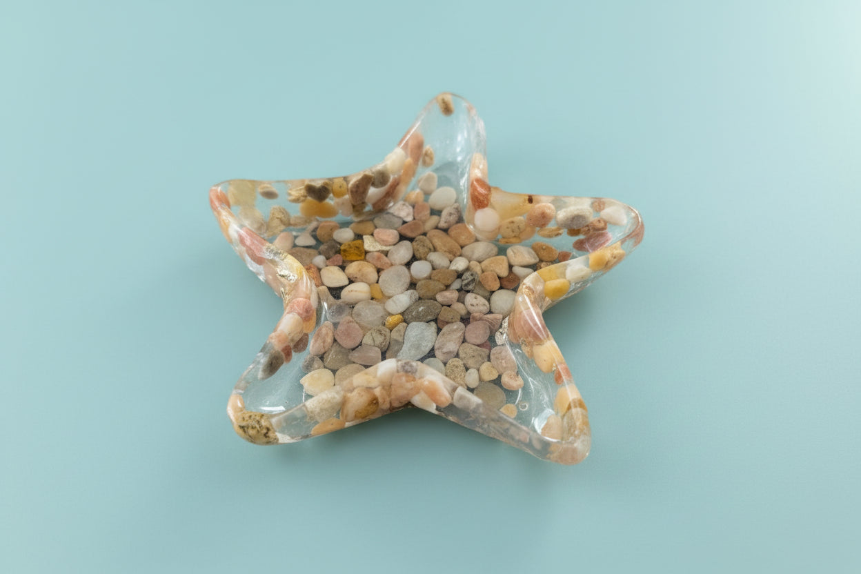 clear epoxy resin with rocks starfish trinket dish