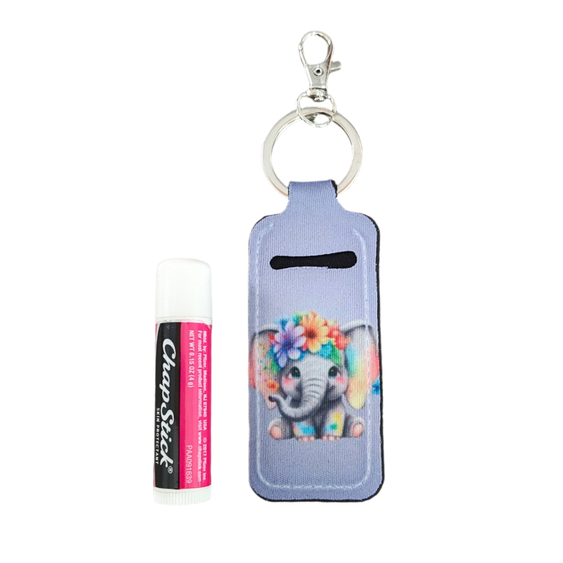 Keep your lipstick close at hand with our sublimated lipstick holder keychain featuring an adorable elephant design. No more digging through your bag to touch up your pout, this keychain keeps your lipstick easily accessible and adds a touch of cuteness to your everyday essentials.
