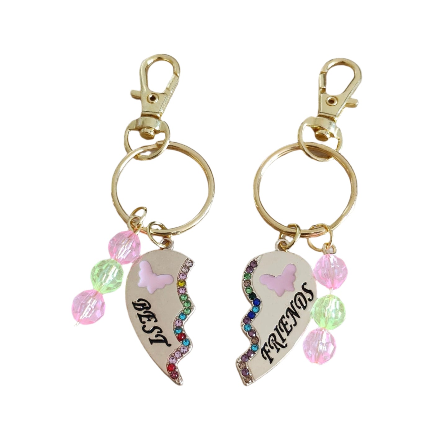This keychain set allows you and your friend to share a special bond wherever you go. With a unique split heart design, these keychains symbolize your unbreakable friendship. Keep your keys safe in style and remind yourself of the strong connection you have with your best friend.