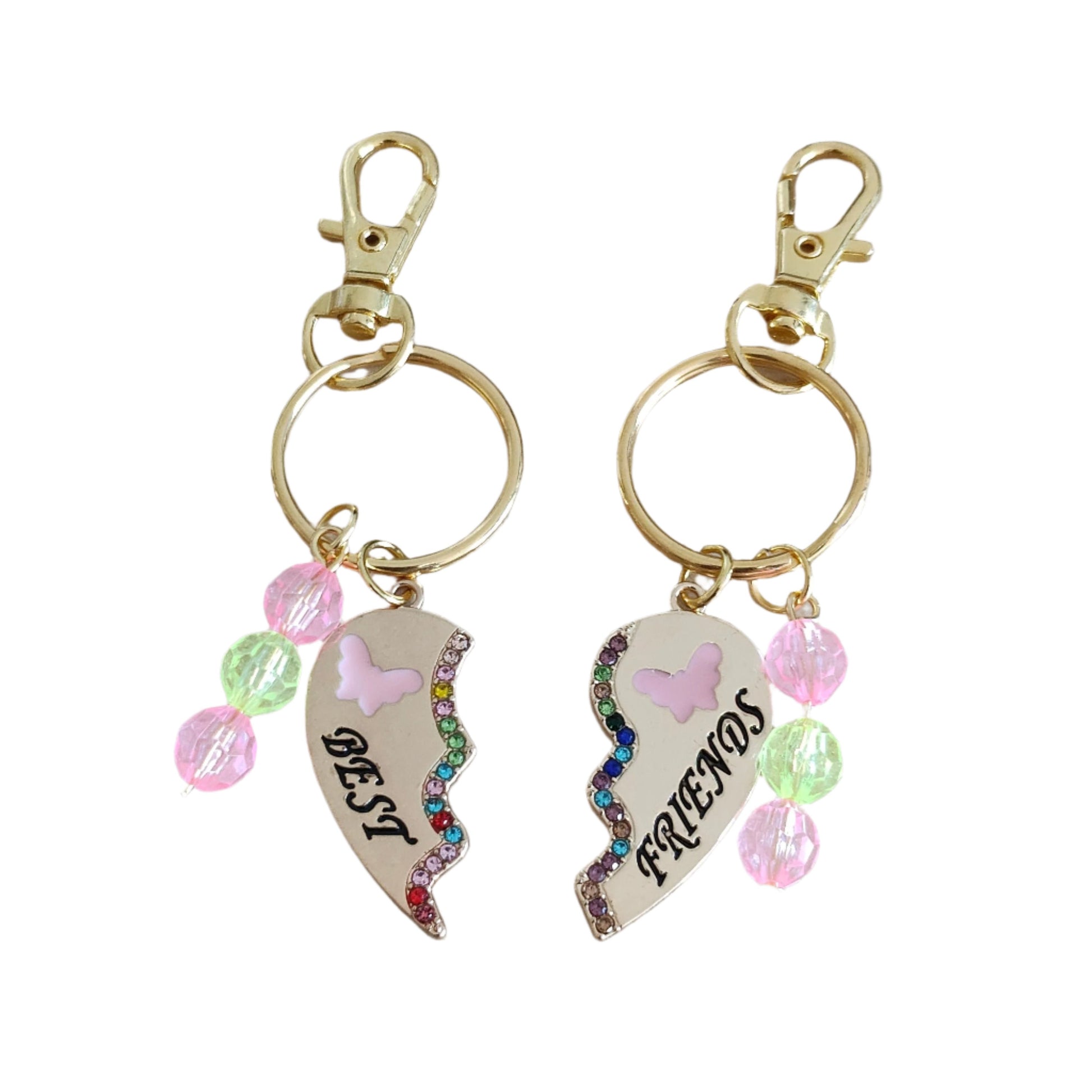 This keychain set allows you and your friend to share a special bond wherever you go. With a unique split heart design, these keychains symbolize your unbreakable friendship. Keep your keys safe in style and remind yourself of the strong connection you have with your best friend.