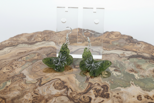 Earrings - Resin butterfly with skull face on hook