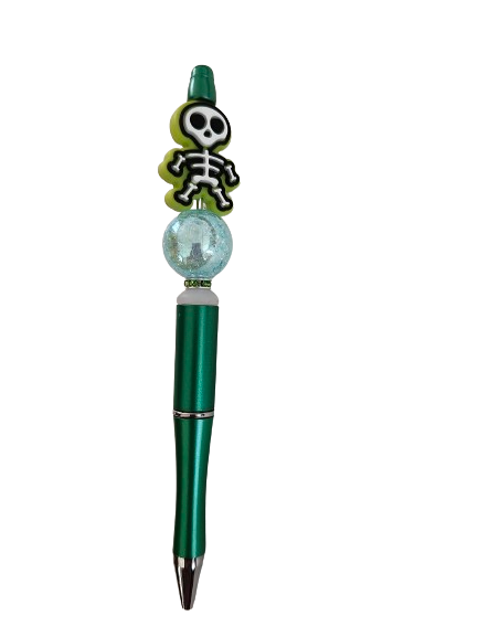 Pen - Skeleton silicon beaded acrylic pen (black ink)