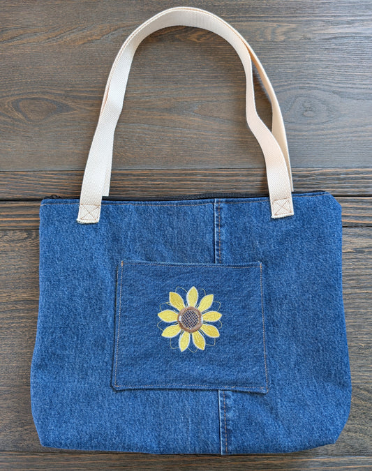 Handmade Bee & Denim Tote Bag