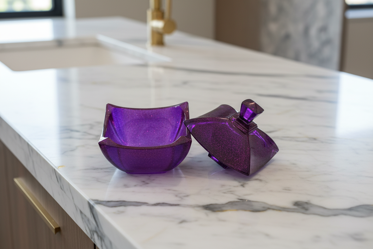 Add a touch of sophistication to your home with this exquisite resin trinket dish. Crafted with detail, its sleek lid and intricate design add a luxurious twist to any room. Perfect for your dresser top, this dish is the perfect way to keep your jewelry and other small items safe and organized.