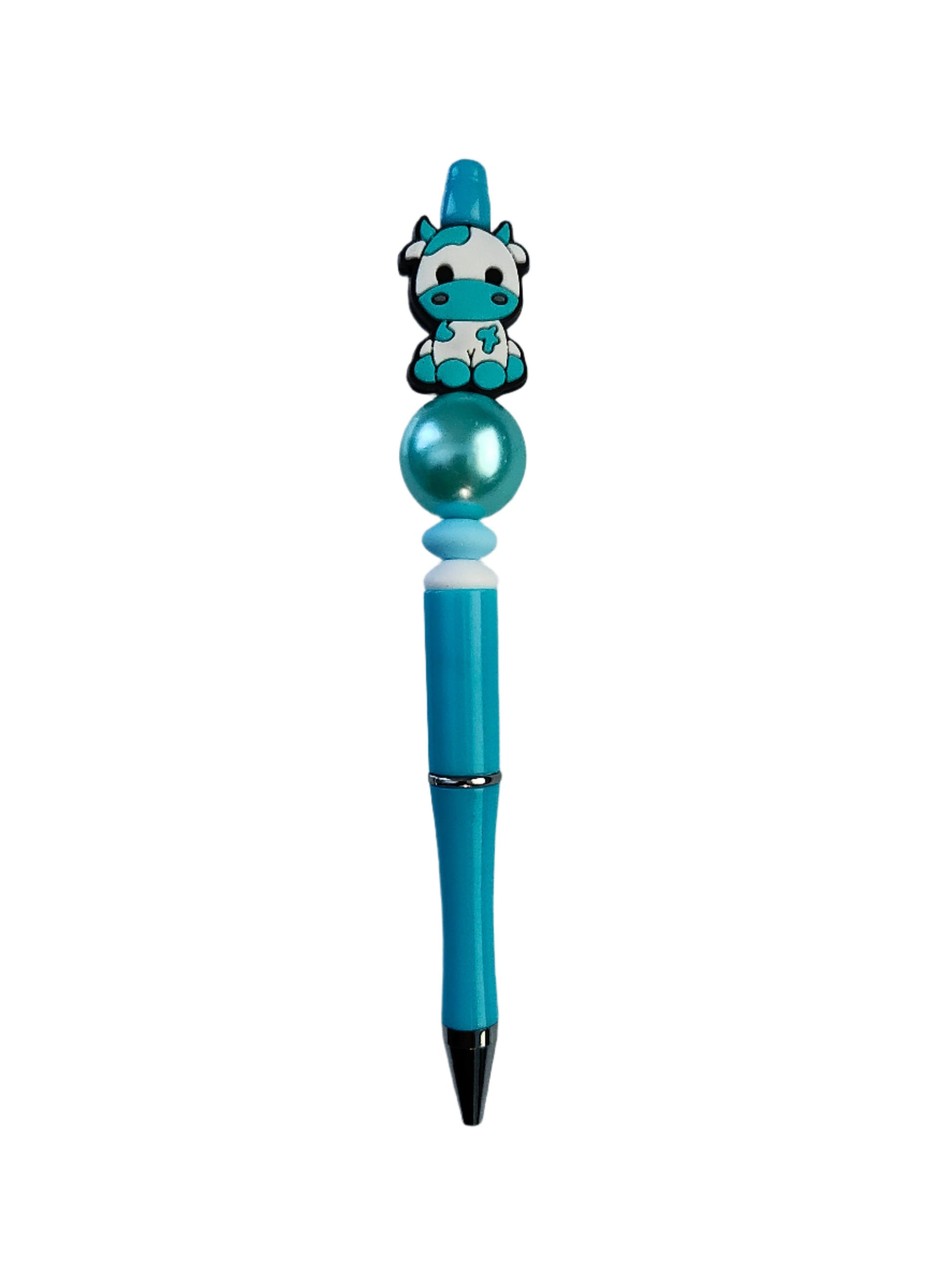 Add a fun twist to your writing with our Cow silicon beaded acrylic pen! The black ink flows smoothly, while the beaded design provides a comfortable grip. Experience the satisfaction of writing with this unique and stylish pen.