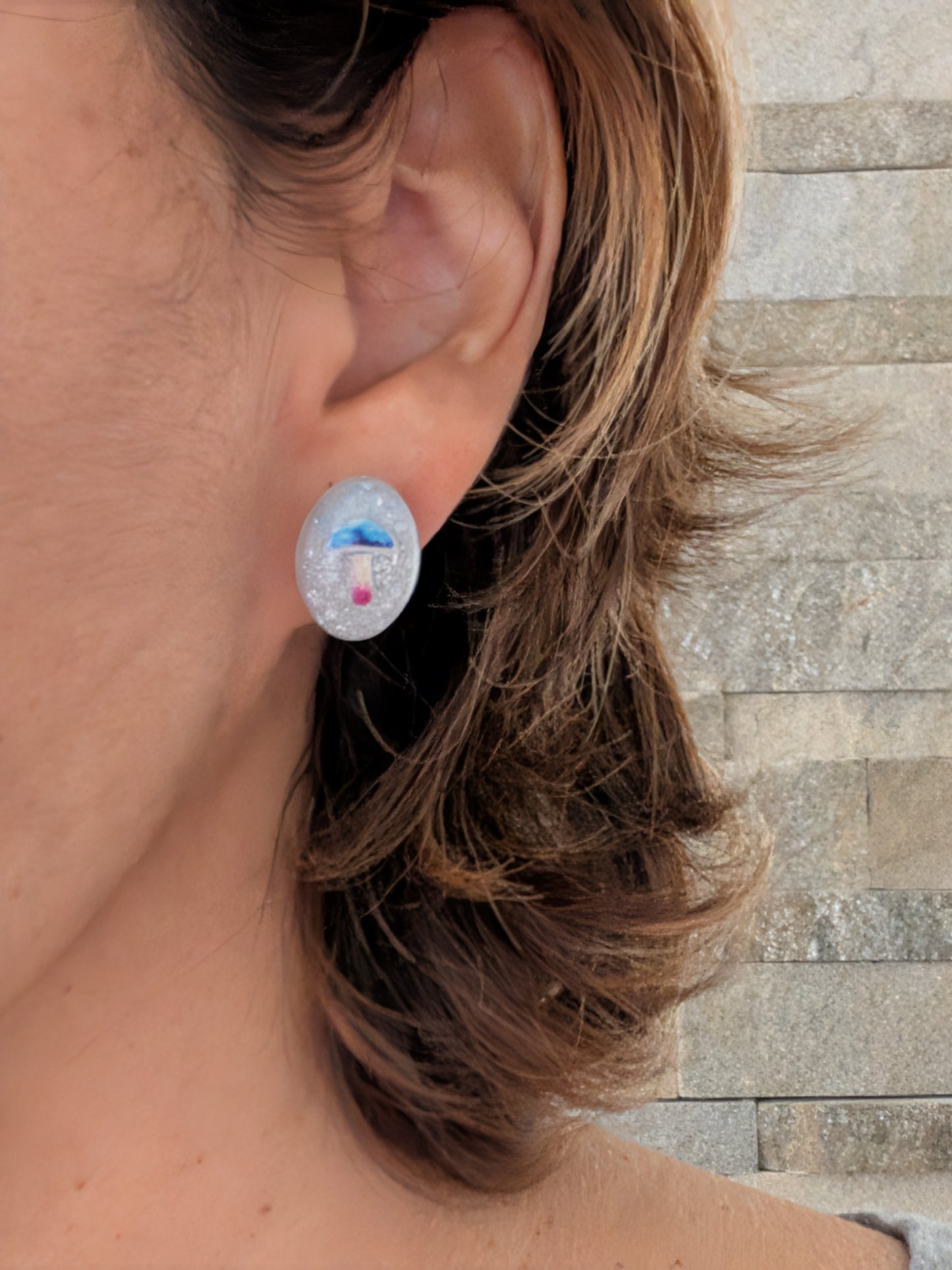 Earrings - Blue Mushroom Resin studs