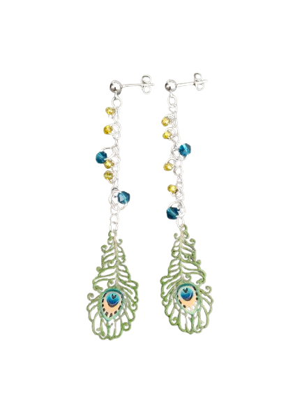 Inspire with our Filigree feather earrings. Made with stainless steel chains and delicate seed beads, these earrings feature intricate filigree feathers on ball post studs. Lightweight and elegant, perfect for any occasion. Elevate your style now!