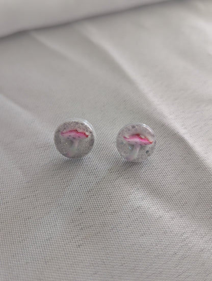 Earrings - Pink Mushroom Resin studs