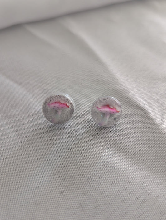 Earrings - Pink Mushroom Resin studs