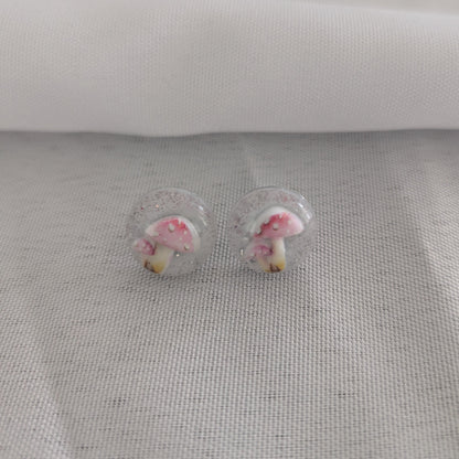 Earrings - Pink Mushroom Resin studs