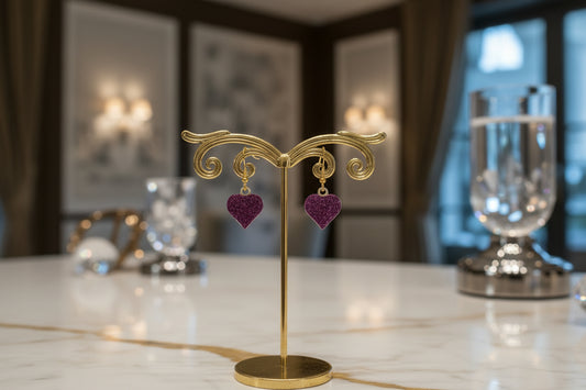 Earrings - Glitter gold plated heart on hook