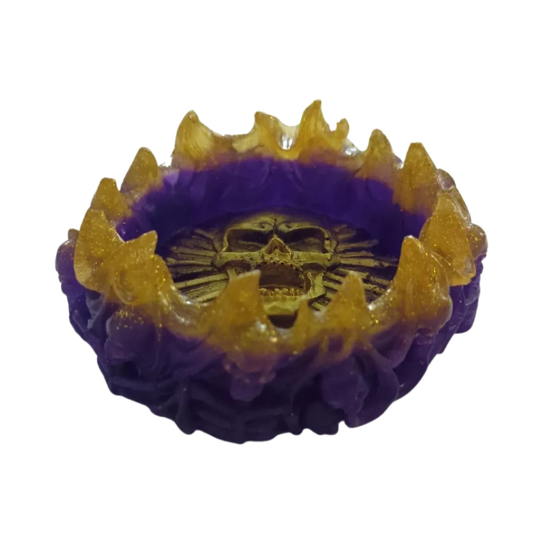 Purple and gold resin skull trinket dish for Gothic jewelry