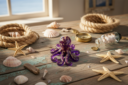 Perk up your decor with this Resin Small Octopus! This whimsical creature is just waiting to liven up your shelves, tables, or windowsills. With eight arms and a charming face, it's sure to be a conversation starter with its unique blend of cute and quirky! Get yours today and add some "squishy" fun to your home!