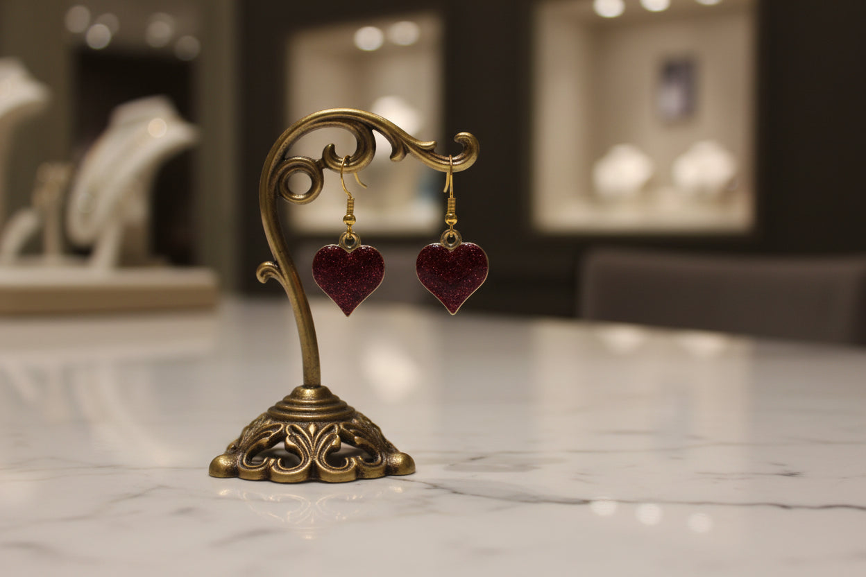 Earrings - Glitter gold plated heart on hook