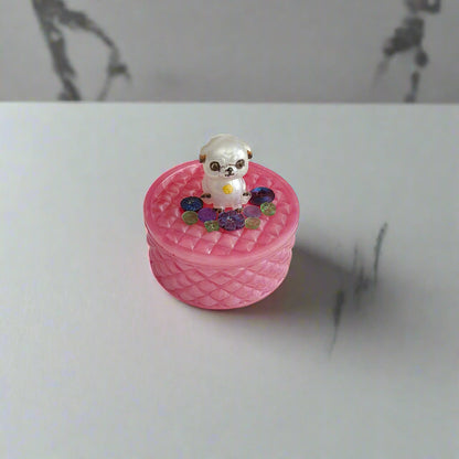 Handmade round resin trinket box with 3D pug dog lid for jewelry storage and home decor.