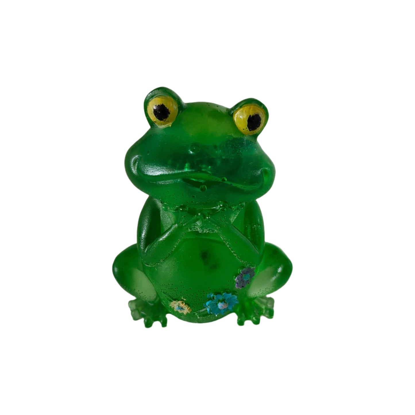 Add a whimsical touch to your home with our Resin frog with flowers. This charming statuette is handmade from durable resin and intricately designed with vibrant flower accents. An eye-catching addition to any decor, it's sure to bring joy and warmth to your space!