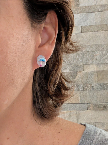 Earrings - Blue Mushroom Resin studs