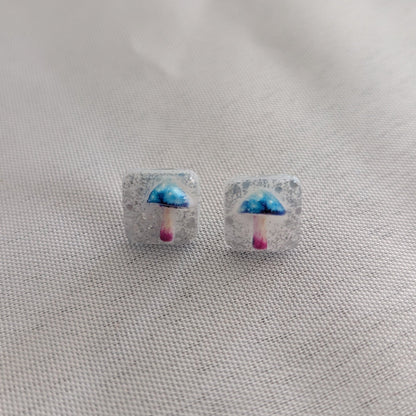Earrings - Blue Mushroom Resin studs
