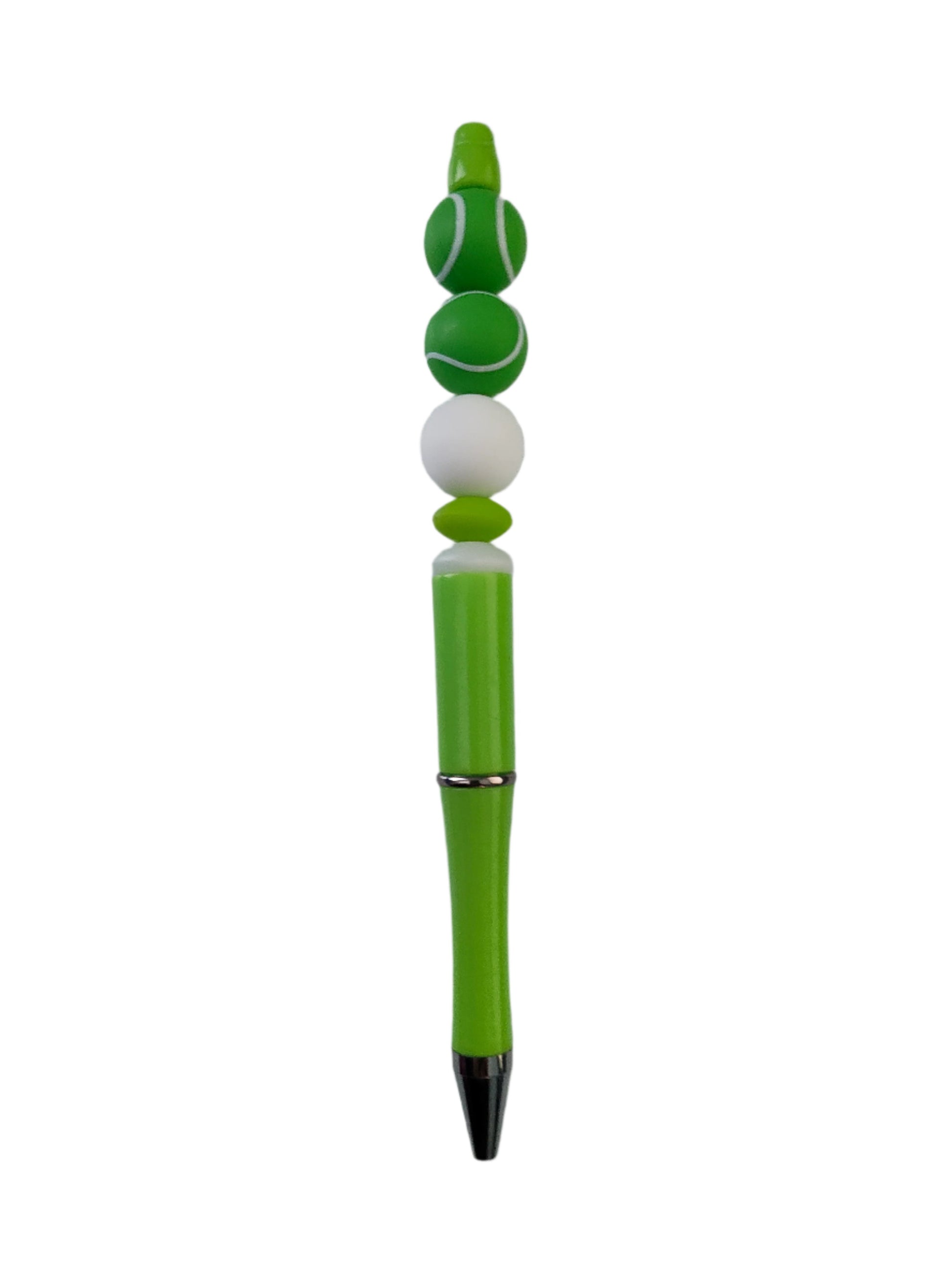 Take your writing game to the next level with our Tennis silicon beaded acrylic pen! The smooth black ink glides effortlessly on paper, while the unique design gives a comfortable and stylish grip. Perfect for the tennis enthusiast or anyone who likes to stand out in the office.
