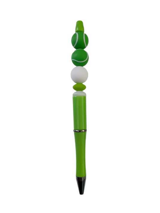 Take your writing game to the next level with our Tennis silicon beaded acrylic pen! The smooth black ink glides effortlessly on paper, while the unique design gives a comfortable and stylish grip. Perfect for the tennis enthusiast or anyone who likes to stand out in the office.